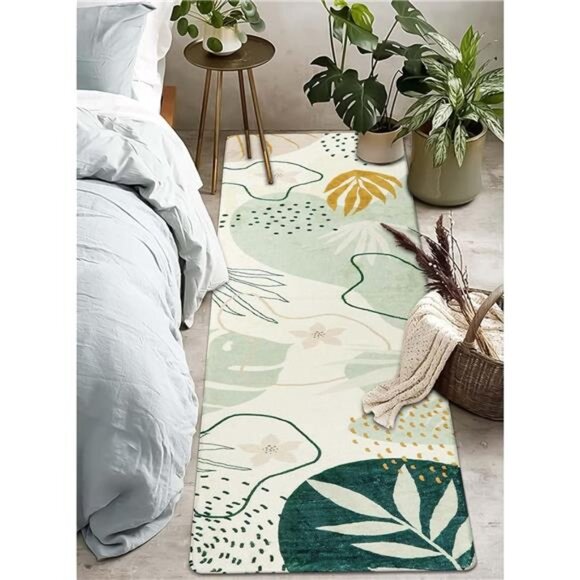 Green Hallway Runner Rug -2x6 Washable Kitchen Runner Rug Boho Non-Slip Low-Plie - Picture 6 of 7